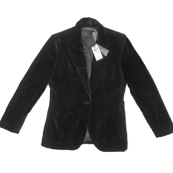 NEW $698 Ralph Lauren Black Velvet Blazer! 12  Black  1 Button  Made in Italy - Picture 5 of 5
